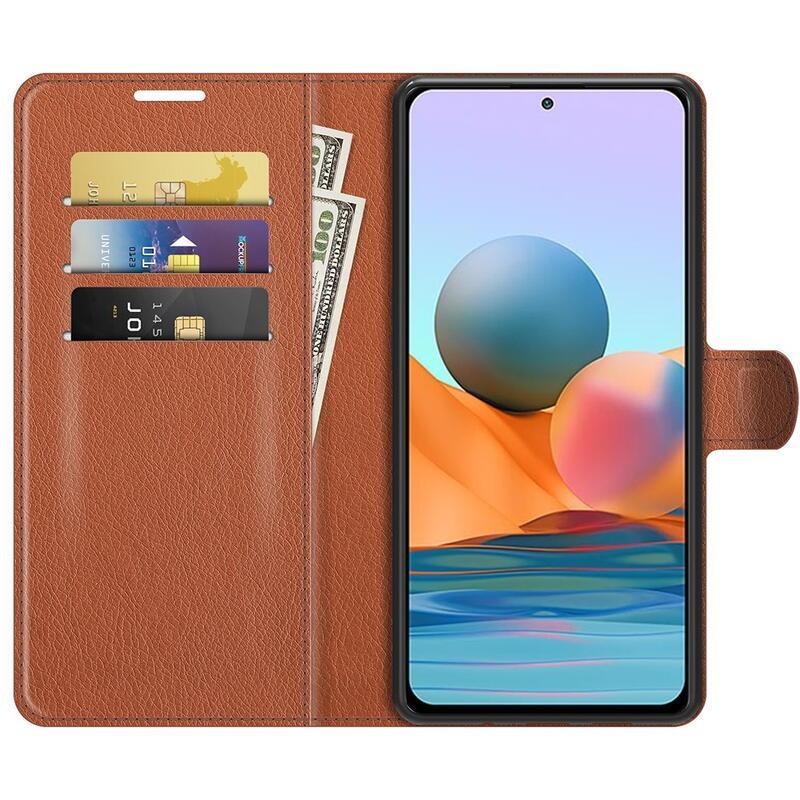 Litchi peněženkové pouzdro na mobil Xiaomi Redmi Note 10 Pro - hnědé