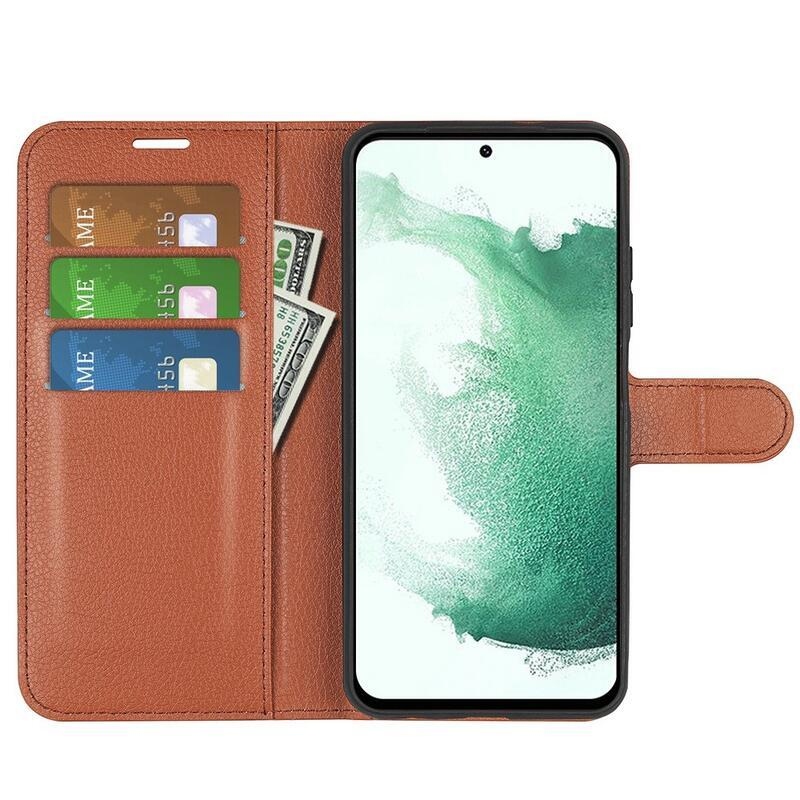 Litchi peněženkové pouzdro na Samsung Galaxy S23+ - hnědé