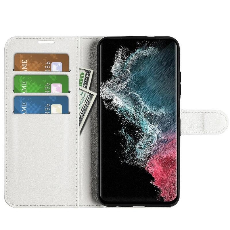 Litchi peněženkové pouzdro na Samsung Galaxy S23 Ultra - bílé