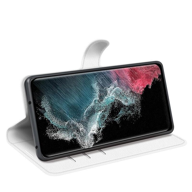 Litchi peněženkové pouzdro na Samsung Galaxy S23 Ultra - bílé