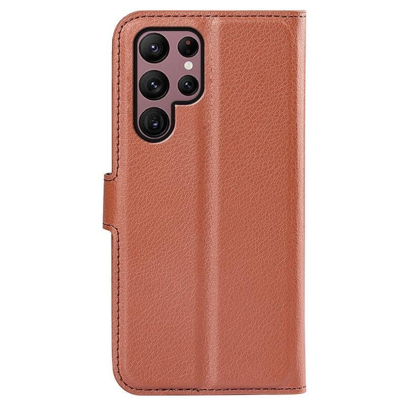 Litchi peněženkové pouzdro na Samsung Galaxy S23 Ultra - hnědé