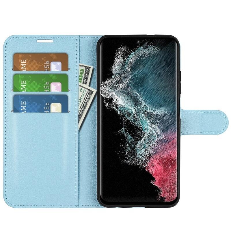 Litchi peněženkové pouzdro na Samsung Galaxy S23 Ultra - modré
