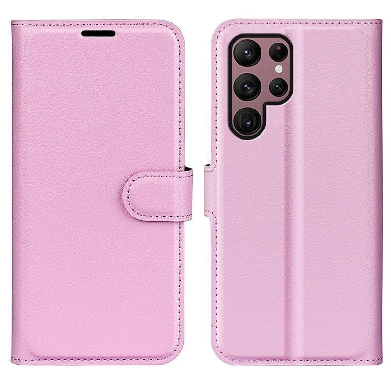 Litchi peněženkové pouzdro na Samsung Galaxy S23 Ultra - růžové