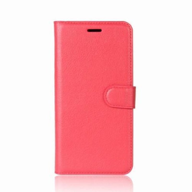 Litchi PU kožené knížkové pouzdro na Samsung Galaxy A8 (2018) - červené