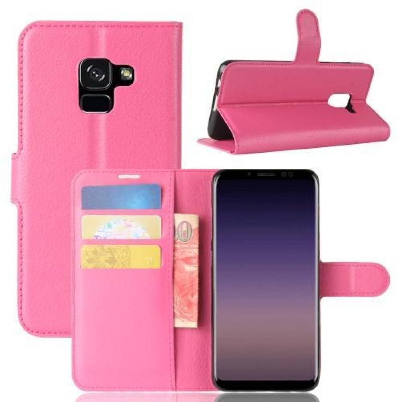 Litchi PU kožené knížkové pouzdro na Samsung Galaxy A8 (2018) - rose