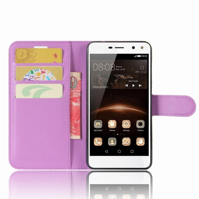 Litchi PU kožené peněženkové pouzdro na Huawei Y6 (2017) - fialové