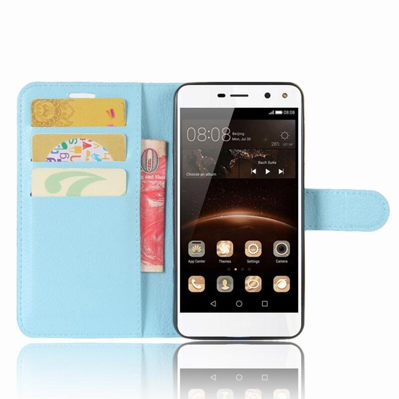 Litchi PU kožené peněženkové pouzdro na Huawei Y6 (2017) - modré