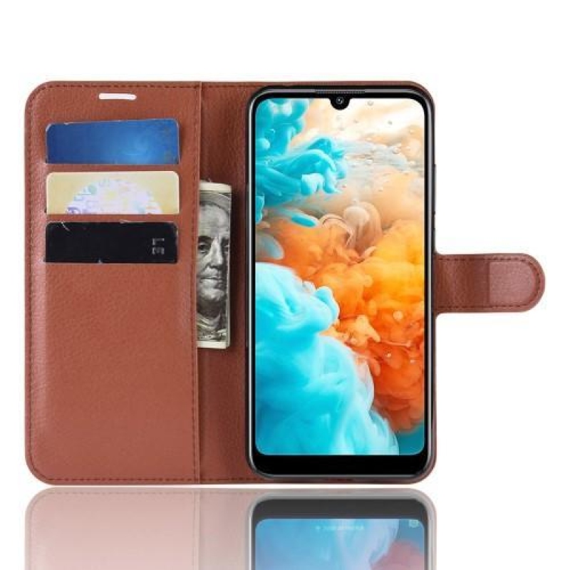 Litchi PU kožené peněženkové pouzdro na Huawei Y6 (2019) - hnědé