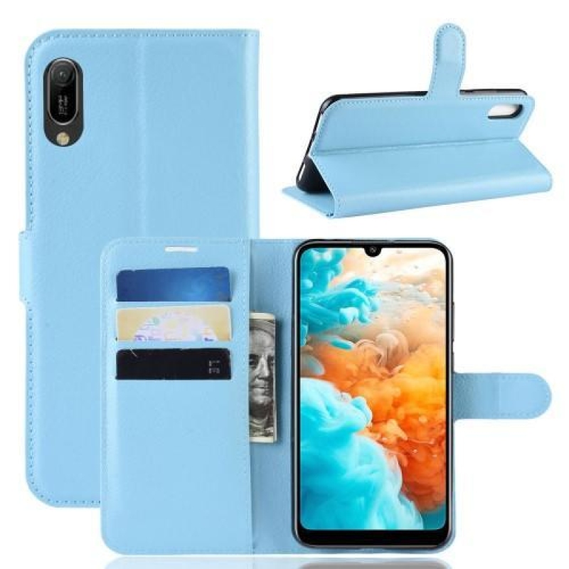Litchi PU kožené peněženkové pouzdro na Huawei Y6 (2019) - modré