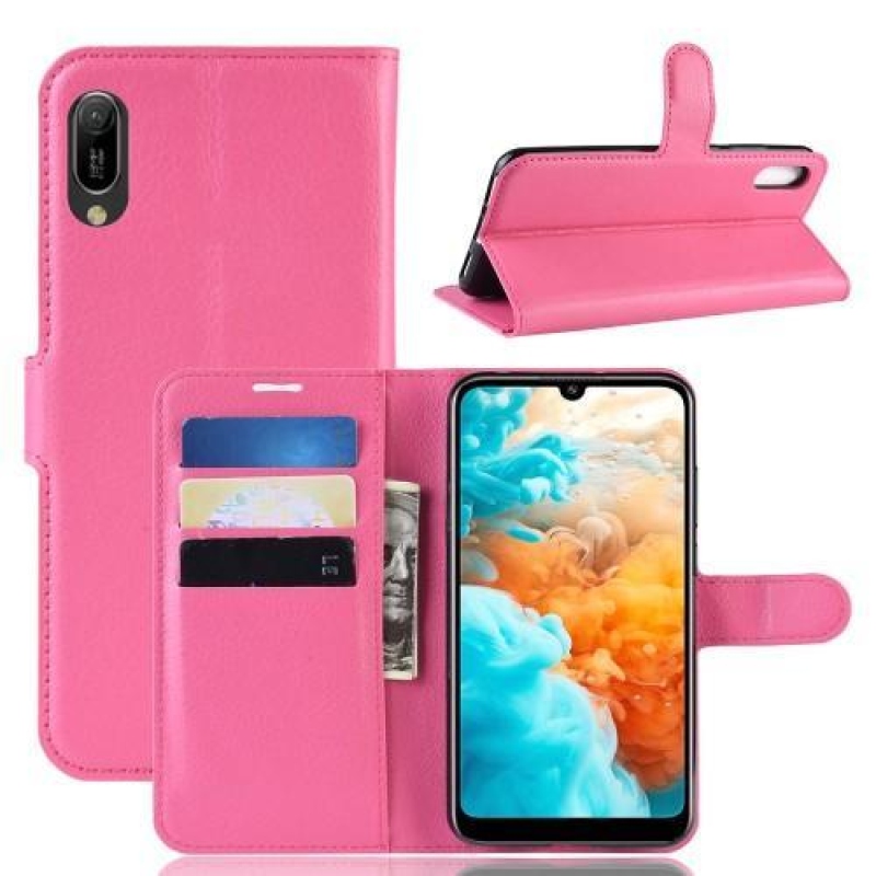 Litchi PU kožené peněženkové pouzdro na Huawei Y6 (2019) - rose