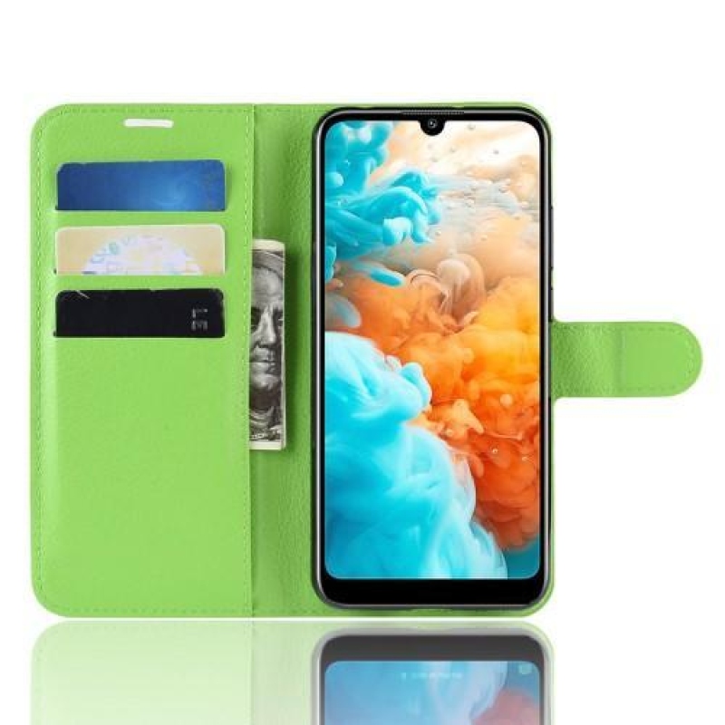 Litchi PU kožené peněženkové pouzdro na Huawei Y6 (2019) - zelené