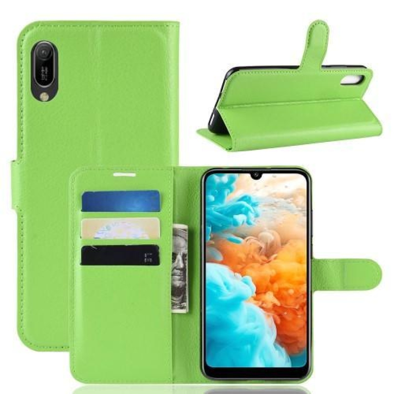 Litchi PU kožené peněženkové pouzdro na Huawei Y6 (2019) - zelené
