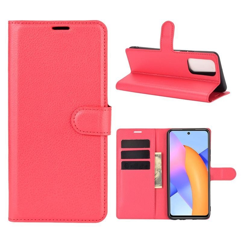 Litchi PU kožené peněženkové pouzdro na mobil Honor 10X Lite - červené