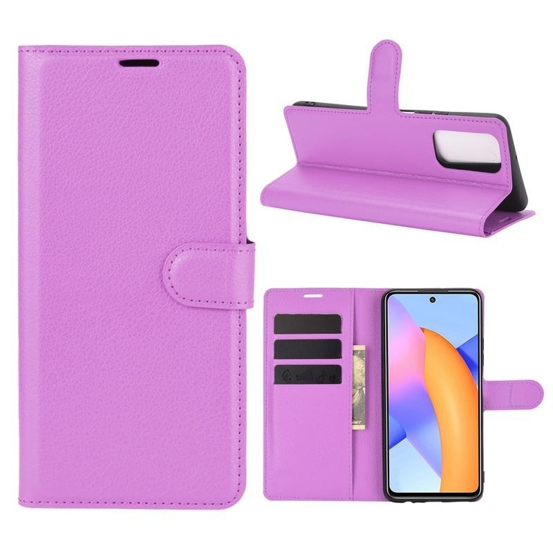 Litchi PU kožené peněženkové pouzdro na mobil Honor 10X Lite - fialové