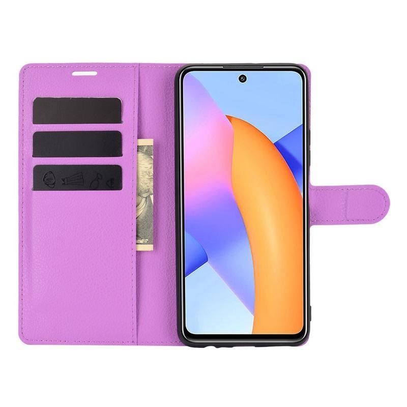 Litchi PU kožené peněženkové pouzdro na mobil Honor 10X Lite - fialové
