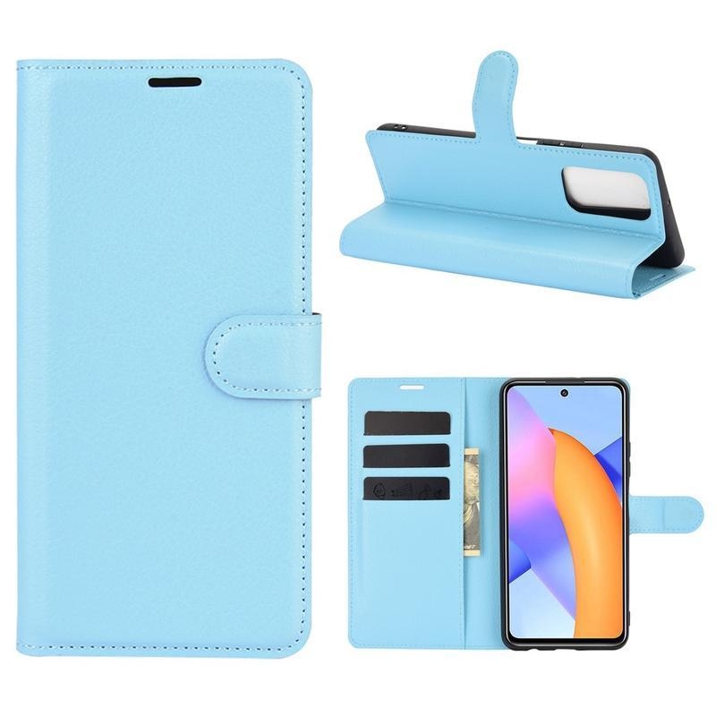 Litchi PU kožené peněženkové pouzdro na mobil Honor 10X Lite - modré