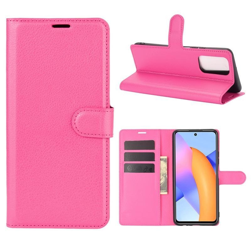 Litchi PU kožené peněženkové pouzdro na mobil Honor 10X Lite - rose