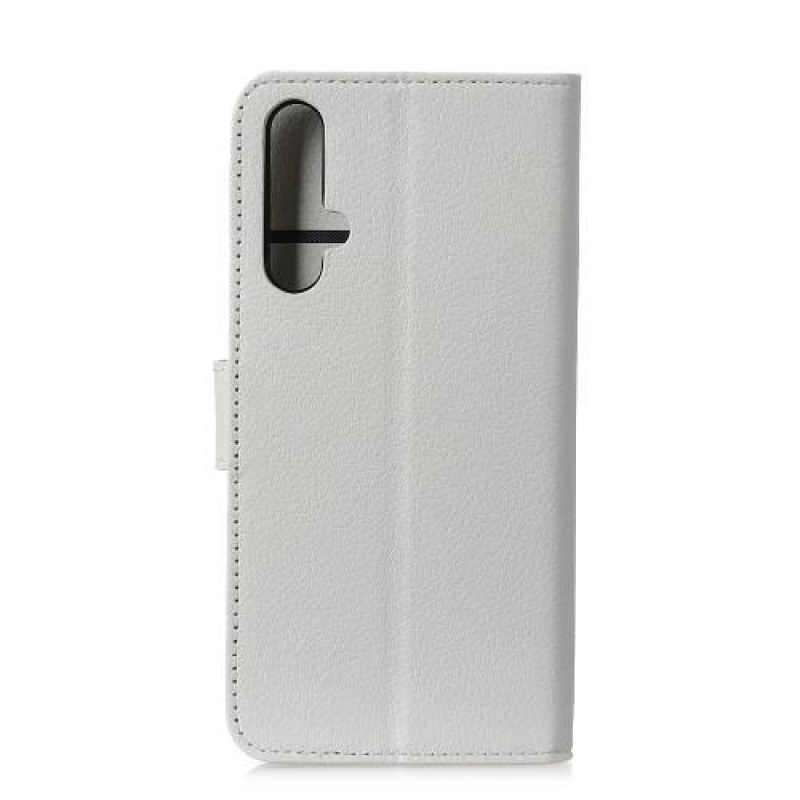 Litchi PU kožené peněženkové pouzdro na mobil Honor 20 / Huawei Nova 5T - bílé