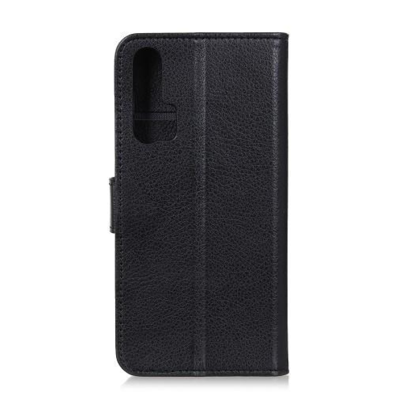 Litchi PU kožené peněženkové pouzdro na mobil Honor 20 Pro - černé