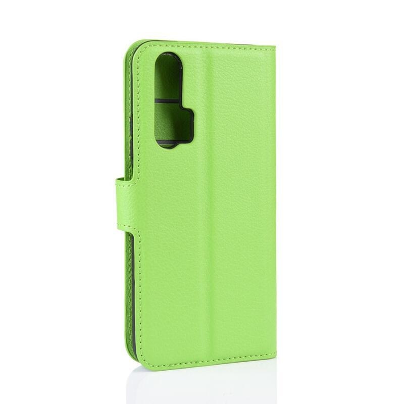 Litchi PU kožené peněženkové pouzdro na mobil Honor 20 Pro - zelené