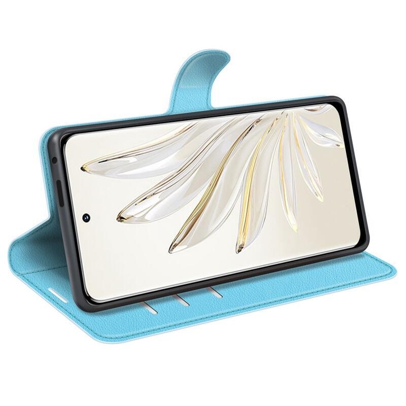Litchi PU kožené peněženkové pouzdro na mobil Honor 70 5G - modré