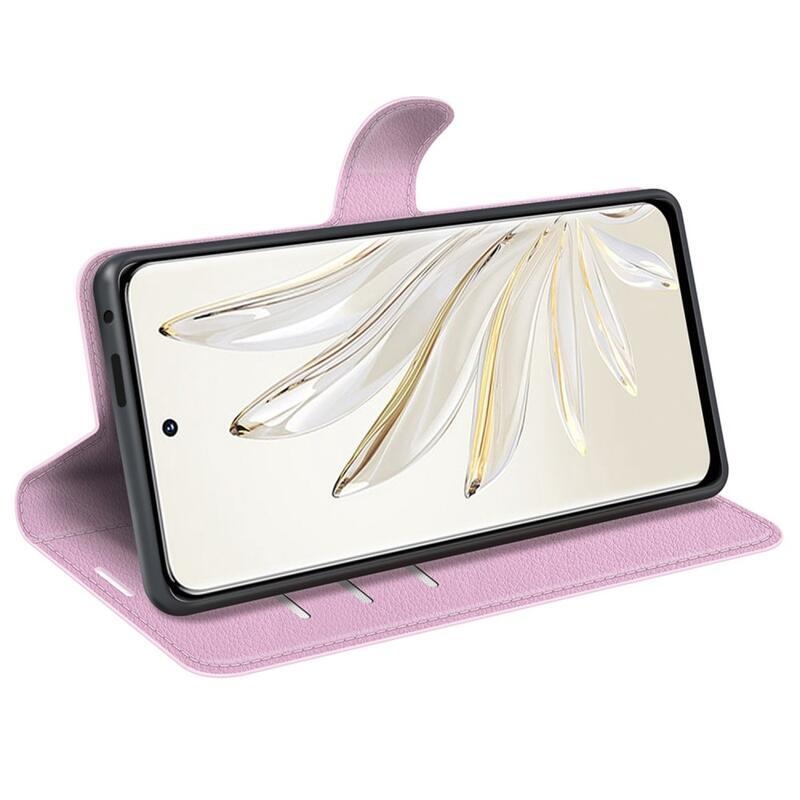 Litchi PU kožené peněženkové pouzdro na mobil Honor 70 5G - růžové