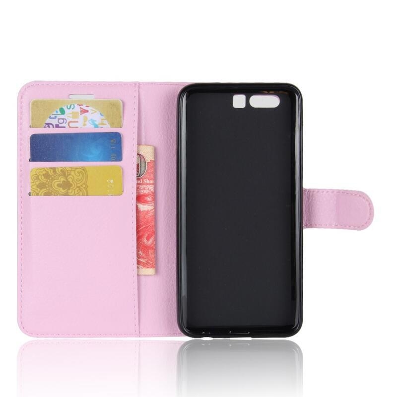 Litchi PU kožené peněženkové pouzdro na mobil Honor 9 - růžové