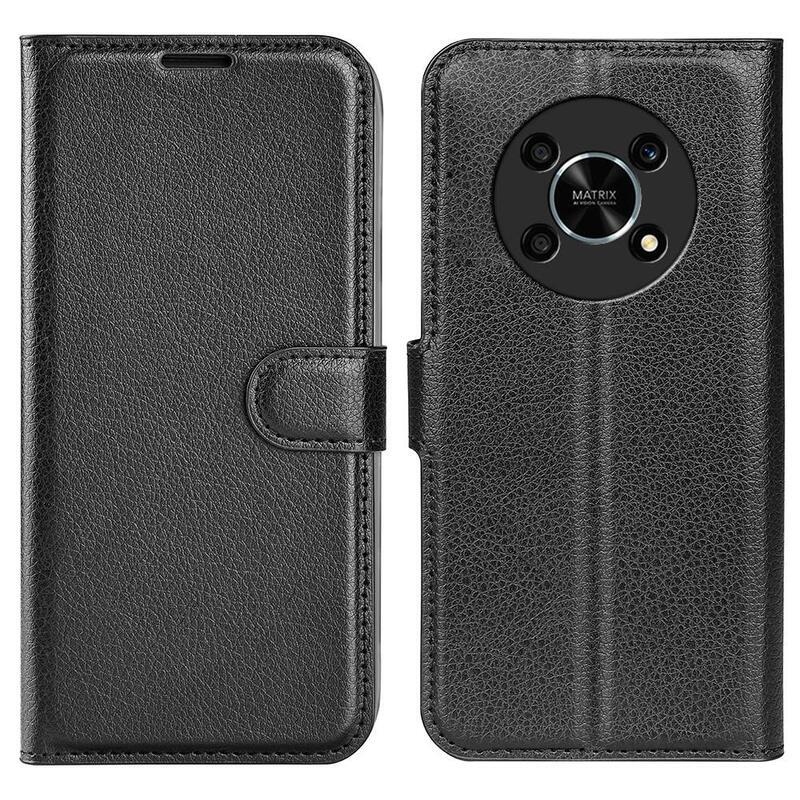 Litchi PU kožené peněženkové pouzdro na mobil Honor Magic 4 Lite 5G - černé