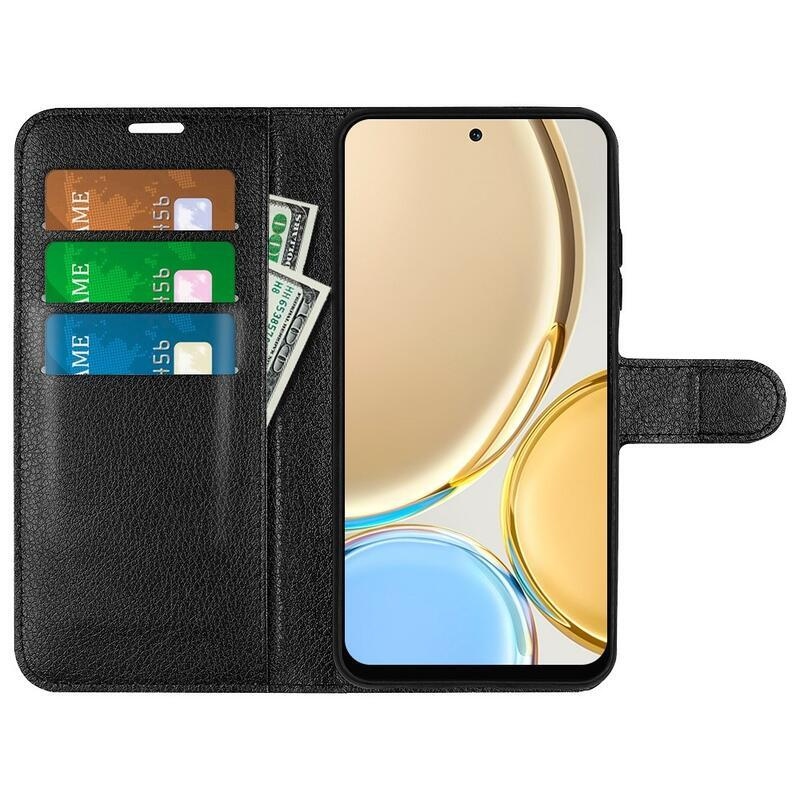 Litchi PU kožené peněženkové pouzdro na mobil Honor Magic 4 Lite 5G - černé