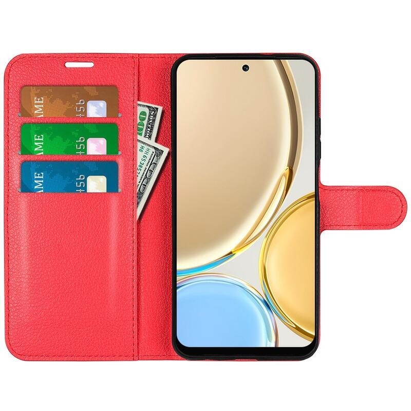 Litchi PU kožené peněženkové pouzdro na mobil Honor Magic 4 Lite 5G - červené