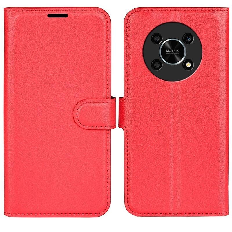 Litchi PU kožené peněženkové pouzdro na mobil Honor Magic 4 Lite 5G - červené