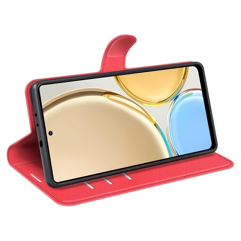 Litchi PU kožené peněženkové pouzdro na mobil Honor Magic 4 Lite 5G - červené