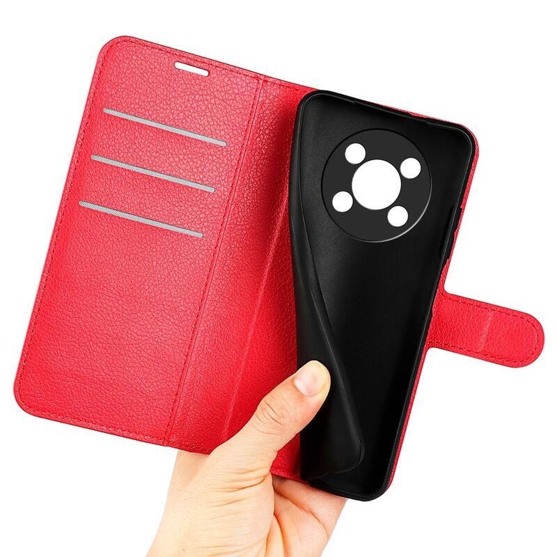 Litchi PU kožené peněženkové pouzdro na mobil Honor Magic 4 Lite 5G - červené