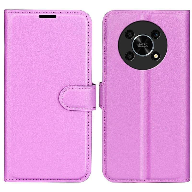 Litchi PU kožené peněženkové pouzdro na mobil Honor Magic 4 Lite 5G - fialové