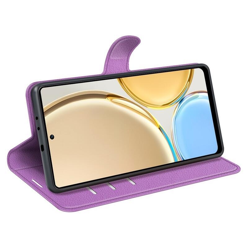 Litchi PU kožené peněženkové pouzdro na mobil Honor Magic 4 Lite 5G - fialové