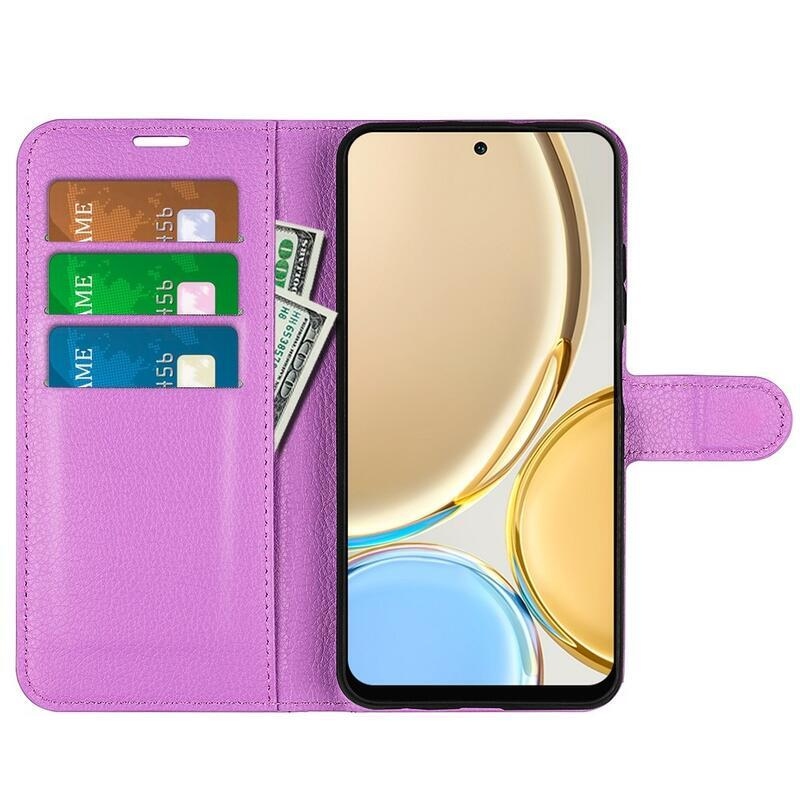 Litchi PU kožené peněženkové pouzdro na mobil Honor Magic 4 Lite 5G - fialové