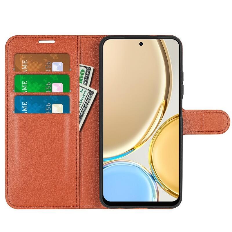 Litchi PU kožené peněženkové pouzdro na mobil Honor Magic 4 Lite 5G - hnědé