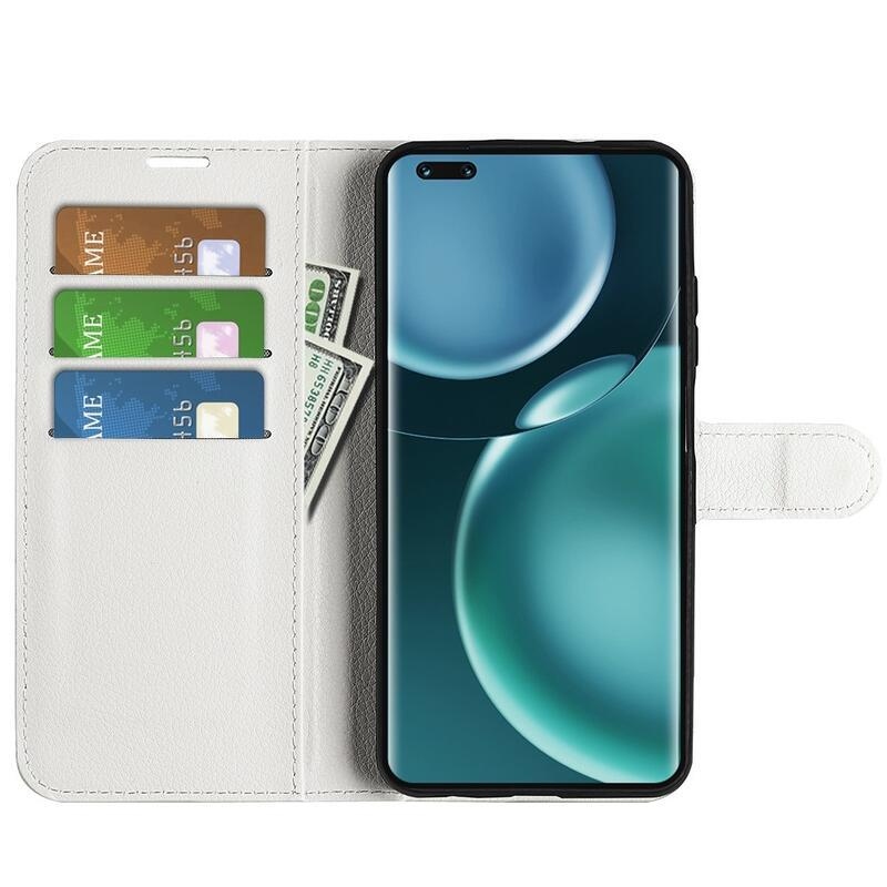 Litchi PU kožené peněženkové pouzdro na mobil Honor Magic 4 Pro 5G - bílé