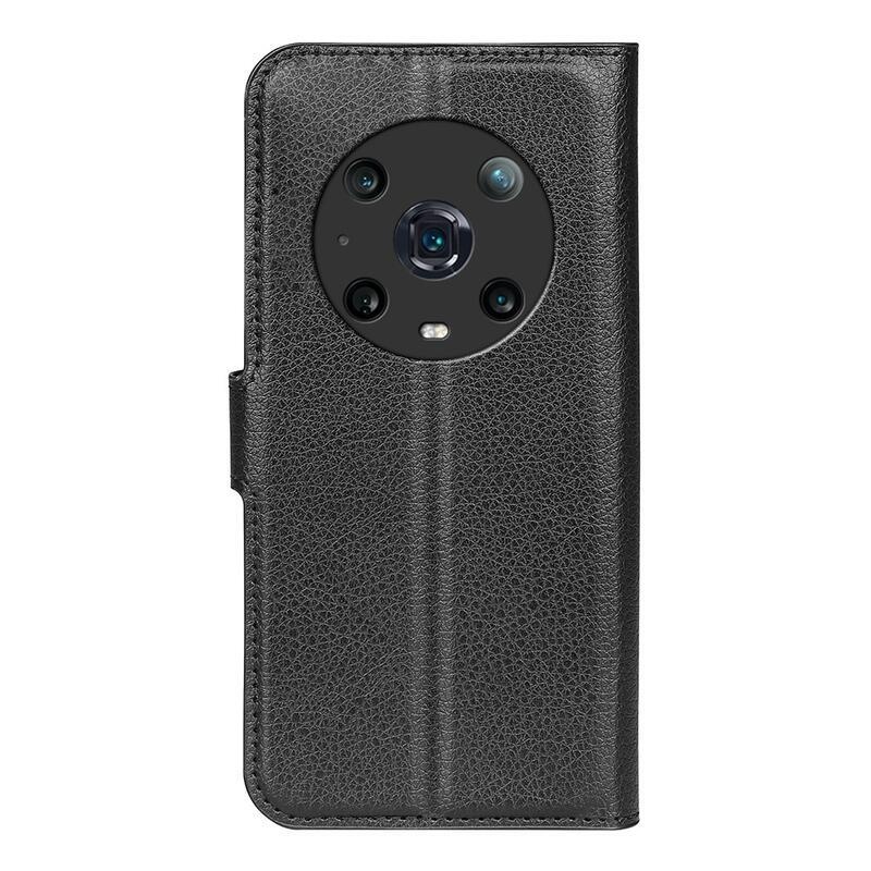 Litchi PU kožené peněženkové pouzdro na mobil Honor Magic 4 Pro 5G - černé