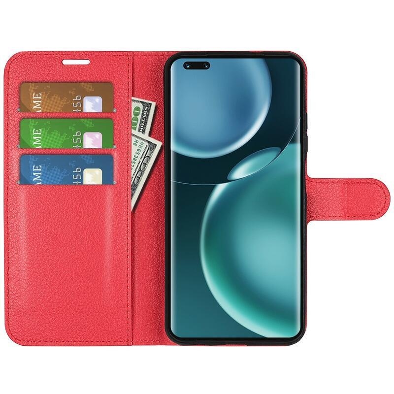 Litchi PU kožené peněženkové pouzdro na mobil Honor Magic 4 Pro 5G - červené
