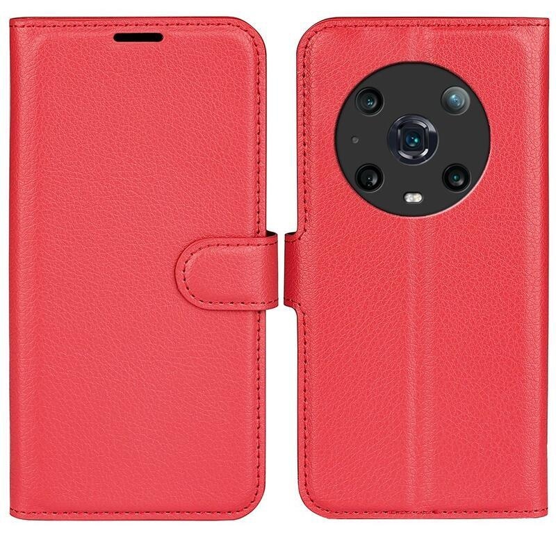 Litchi PU kožené peněženkové pouzdro na mobil Honor Magic 4 Pro 5G - červené