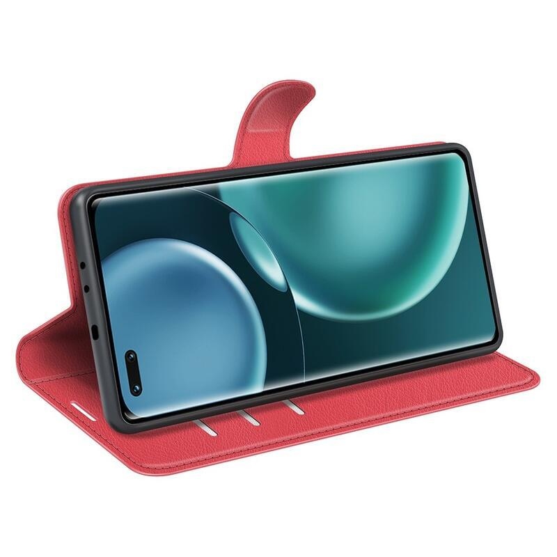 Litchi PU kožené peněženkové pouzdro na mobil Honor Magic 4 Pro 5G - červené