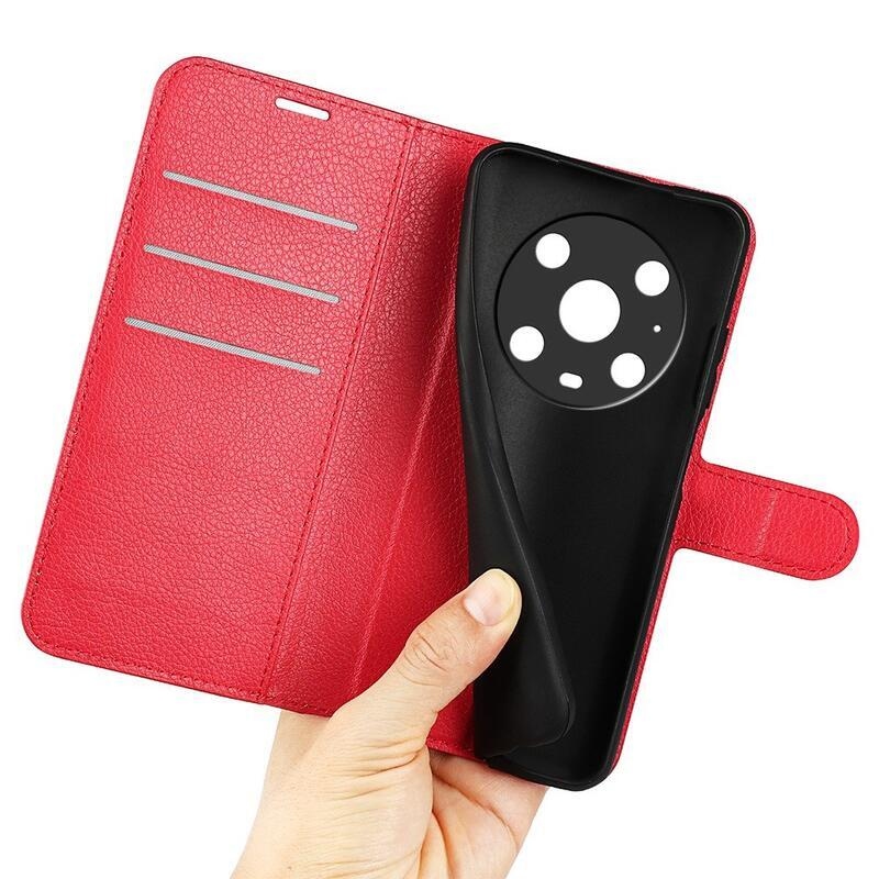 Litchi PU kožené peněženkové pouzdro na mobil Honor Magic 4 Pro 5G - červené