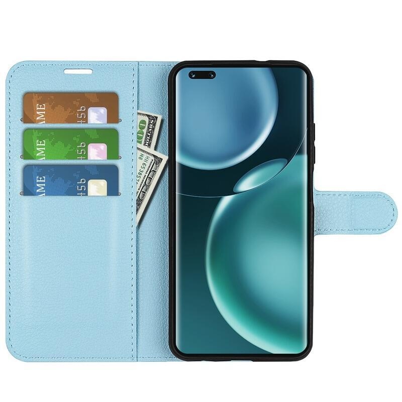 Litchi PU kožené peněženkové pouzdro na mobil Honor Magic 4 Pro 5G - modré