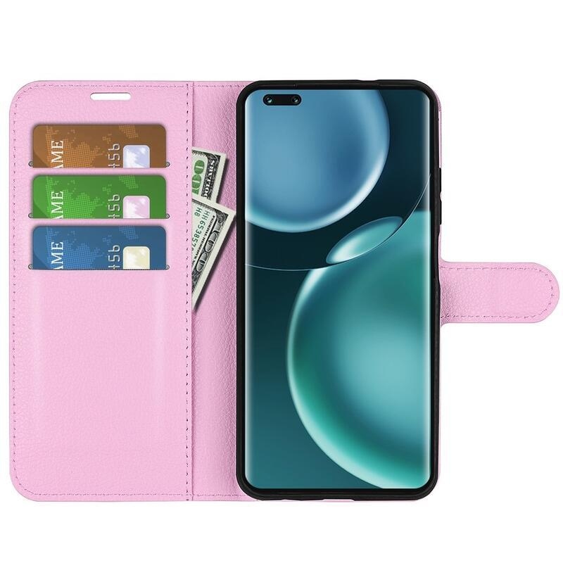 Litchi PU kožené peněženkové pouzdro na mobil Honor Magic 4 Pro 5G - růžové