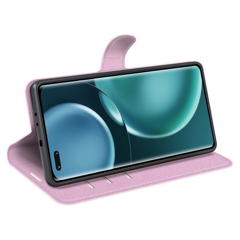 Litchi PU kožené peněženkové pouzdro na mobil Honor Magic 4 Pro 5G - růžové