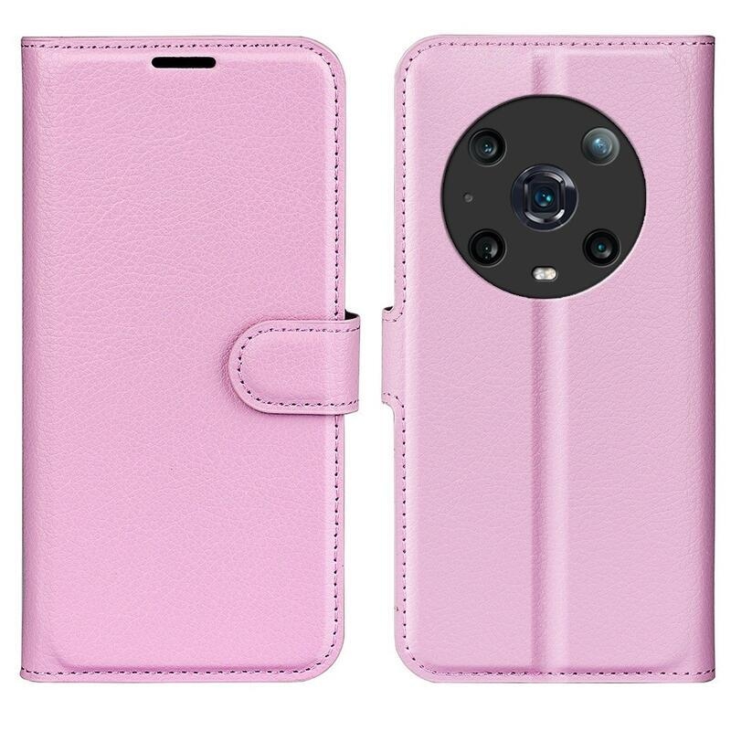 Litchi PU kožené peněženkové pouzdro na mobil Honor Magic 4 Pro 5G - růžové