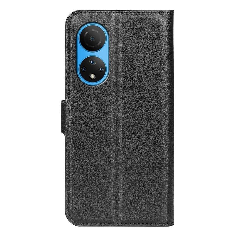 Litchi PU kožené peněženkové pouzdro na mobil Honor X7 - černé