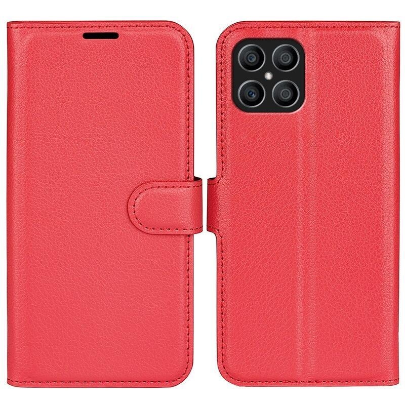 Litchi PU kožené peněženkové pouzdro na mobil Honor X8 - červené