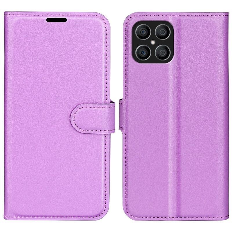 Litchi PU kožené peněženkové pouzdro na mobil Honor X8 - fialové